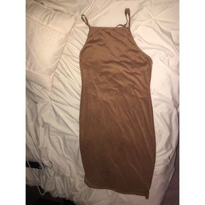 Tan Nude Soft Velvet Knee length dress
